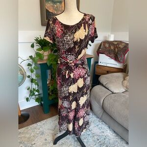 Vintage 90s Y2K Kupcake Floral Tie Waist Cool Mom Dress Medium Burgundy